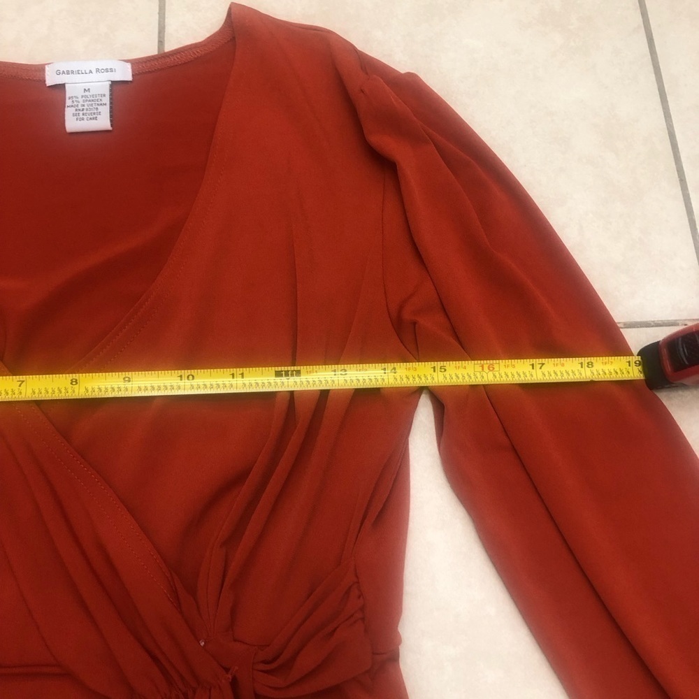 Gabriella Rossi burnt orange faux wrap blouse, M, asymmetrical hem - Picture 8 of 8